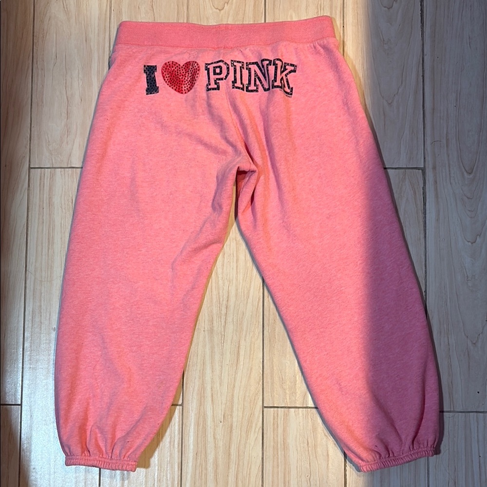 2007 RARE HTF I LOVE PINK CLASSIC FIT SWEATPANTS WITH RHINESTONES